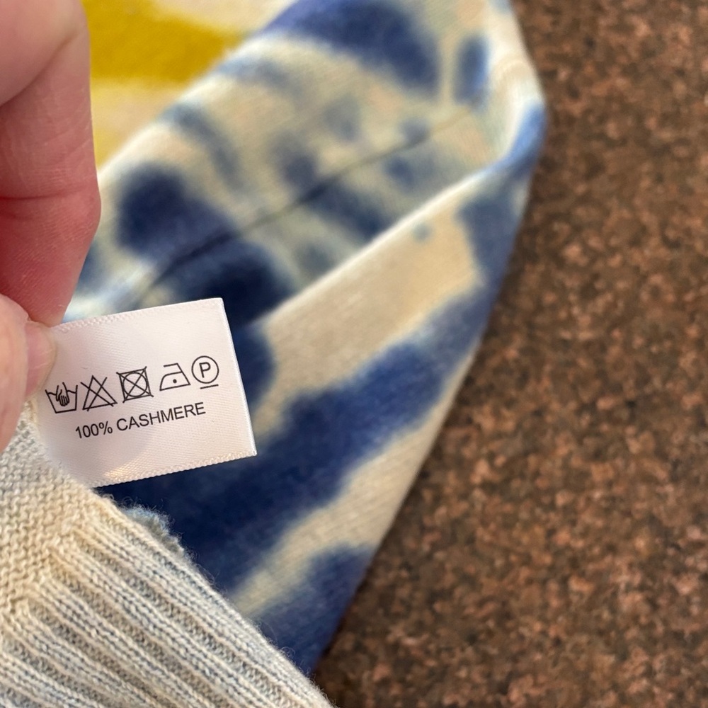 Lisa Todd Blue Yellow Tie-Dye 💯 CASHMERE Crewneck Sweater-S - Picture 7 of 10